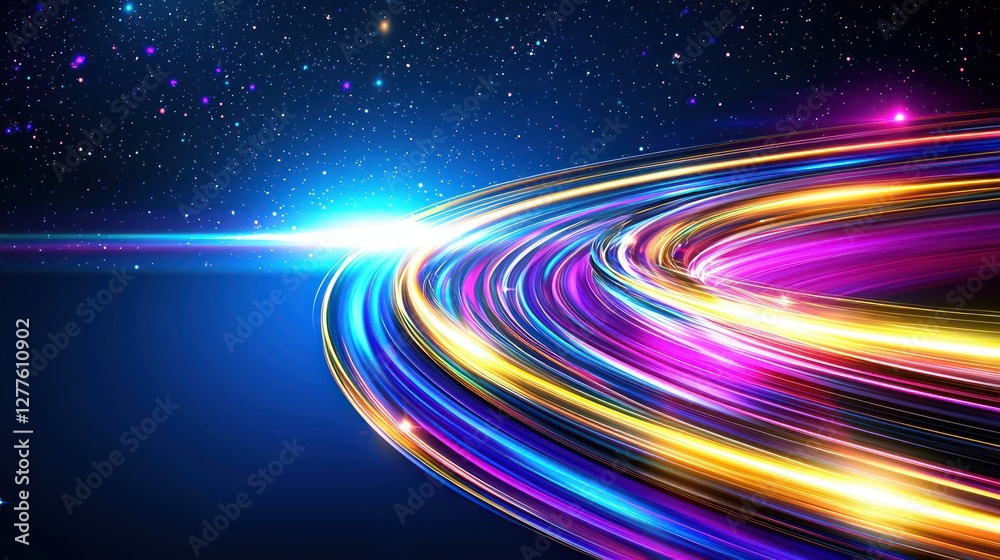 Aufkleber Dynamic light trails in vibrant colors against a cosmic backdrop evoking speed energy and futuristic design creating a captivating visual experience