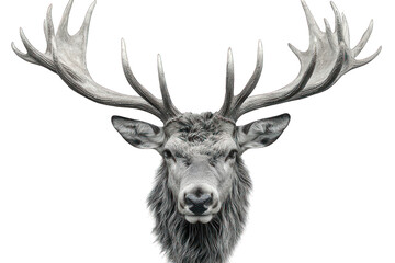 Naklejka premium A detailed depiction of a deer head with prominent antlers against a transparent background.