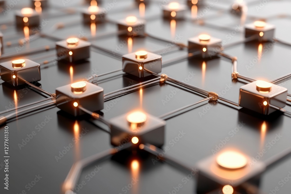 Aufkleber Abstract network of glowing nodes and metallic connections on a dark surface creating a futuristic vibe and modern technology feel