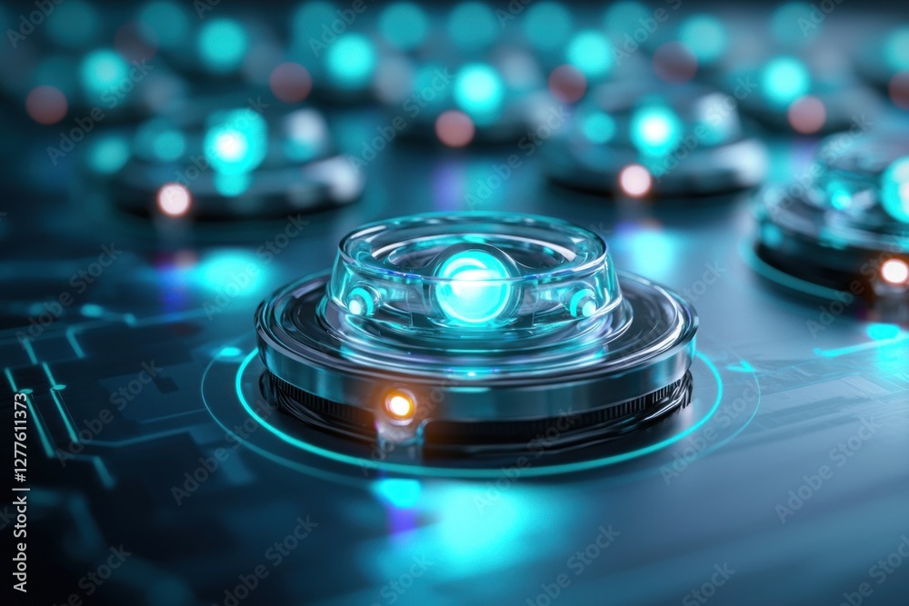 Aufkleber Futuristic technology interface with glowing elements and circuit board design for innovation and advancement