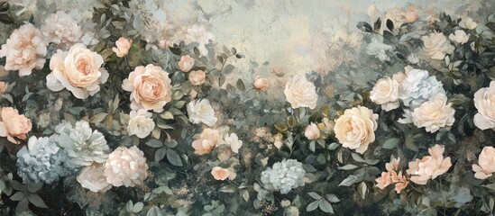 Pastel Roses & Hydrangeas Floral Mural