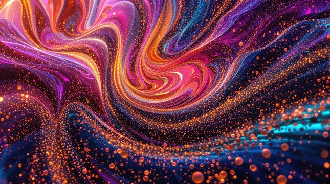 A close-up of swirling particles merging into a futuristic abstract design, futuristic, surreal, creativity