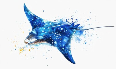 Majestic manta ray swimming gracefully through vibrant underwater splashes of color