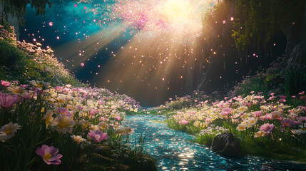 The Luminous River of Jannah. This dreamlike paradise embodies the serenity and bliss of the afterlife.