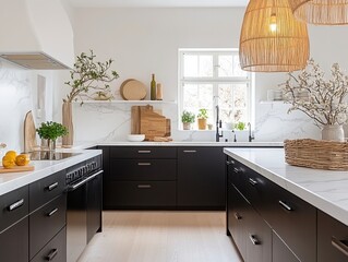 Modern stylish black kitchen interior design