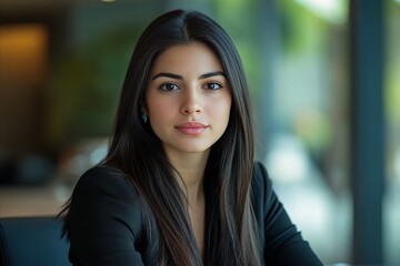 Portrait of a young Hispanic professional business woman in an executive boardroom discussing strategy &ndash; Strategic and decisive corporate manager