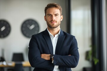 Fototapeta premium Handsome young business man standing confident in the office