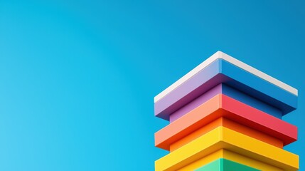 Colorful Stacked Building Blocks Against a Bright Blue Background for Educational Playtime