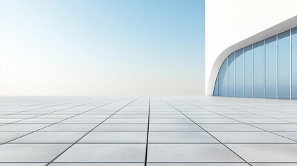 Fototapeta premium modern open air space with sleek design, featuring spacious tiled floor and large glass windows. minimalist architecture creates serene atmosphere
