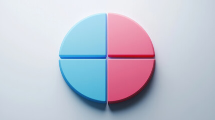Fototapeta premium colorful pie chart divided into two sections, one blue and one pink, representing data visualization. design is modern and minimalistic, perfect for presentations