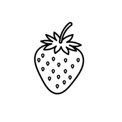 Strawberry Outline: A simple line drawing of a fresh strawberry, capturing the iconic shape, seeds, and stem of the beloved fruit, perfect for design or educational materials.