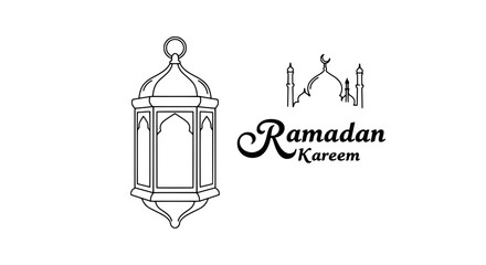 Ramadan Lantern and Mosque Design: An elegant graphic design featuring a traditional lantern alongside a mosque silhouette, beautifully complementing the words 