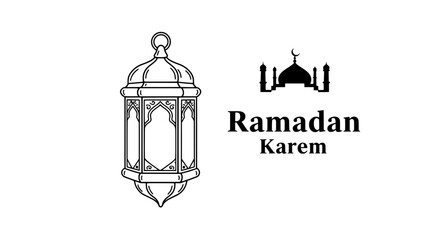 Ramadan Kareem Lantern: A minimalist illustration of a traditional lantern and mosque, celebrating the spirit of Ramadan Kareem.