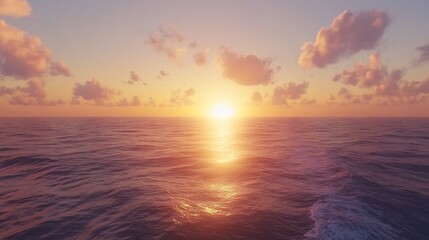Fototapeta premium Vibrant sunset over calm ocean waves.