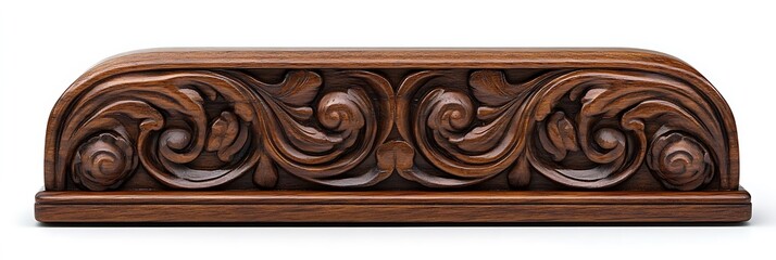 Intricate wooden bookend with carved design isolated white background