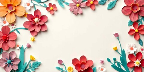 Colorful flowers paper cut style papercraft illustration in vibrant hues for wedding invitation background, papercraft, paper cut, colorful