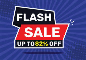 Obraz premium Flash sale up to 82 % off. On blue background with radial rays and blue background.