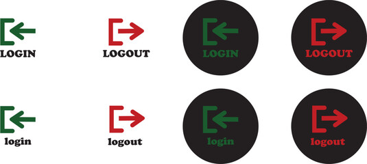 Login and logout icon set Set of sign out, Sign in vector vector collection. Open and close door symbol. Black in, out, exit and enter arrow, trendy flat style isolated on transparent background.