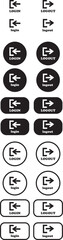 Login and logout icon set Set of sign out, Sign in vector vector collection. Open and close door symbol. Black in, out, exit and enter arrow, trendy flat style isolated on transparent background.