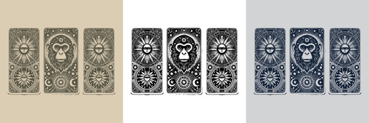 mystical monkey vector playing card tattoo design