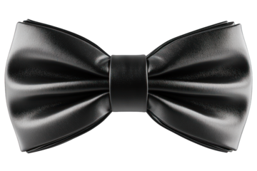 A shiny black bow tie, typically used for formal attire and events.