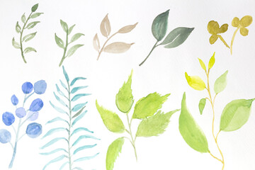 Hand drawn watercolor painting tropical flower abstract pattern. Abstract shapes on textured paper. Template for design background.