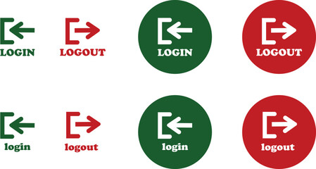 Login and logout icon set Set of sign out, Sign in vector vector collection. Open and close door symbol. Black in, out, exit and enter arrow, trendy flat style isolated on transparent background.
