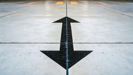 Black Arrow Markings on Clean Concrete Floor Indicating Direction in Modern Parking Space