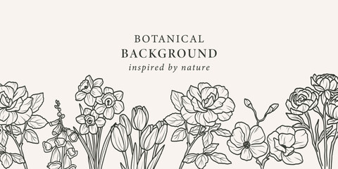 Fototapeta premium Hand drawn flowers branches background
