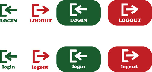 Login and logout icon set Set of sign out, Sign in vector vector collection. Open and close door symbol. Black in, out, exit and enter arrow, trendy flat style isolated on transparent background.