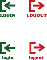 Login and logout icon set Set of sign out, Sign in vector vector collection. Open and close door symbol. Black in, out, exit and enter arrow, trendy flat style isolated on transparent background.