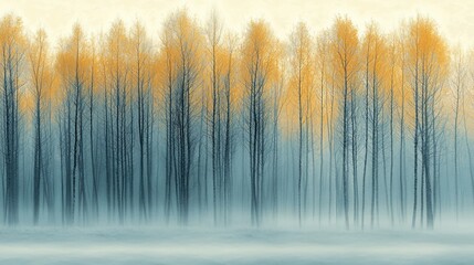 Misty autumn forest, golden leaves, tranquil scene, nature background, website header