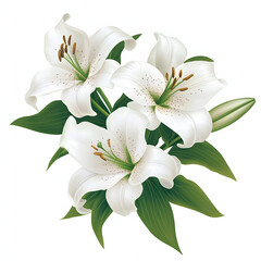 Fototapeta premium White Easter lilies in hand tied bouquet with green leaves