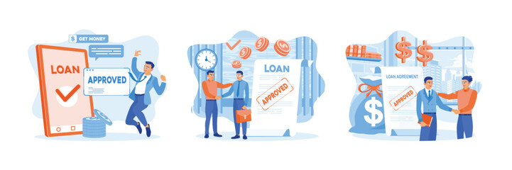 Businessman shakes hands with banker after signing loan agreement.
