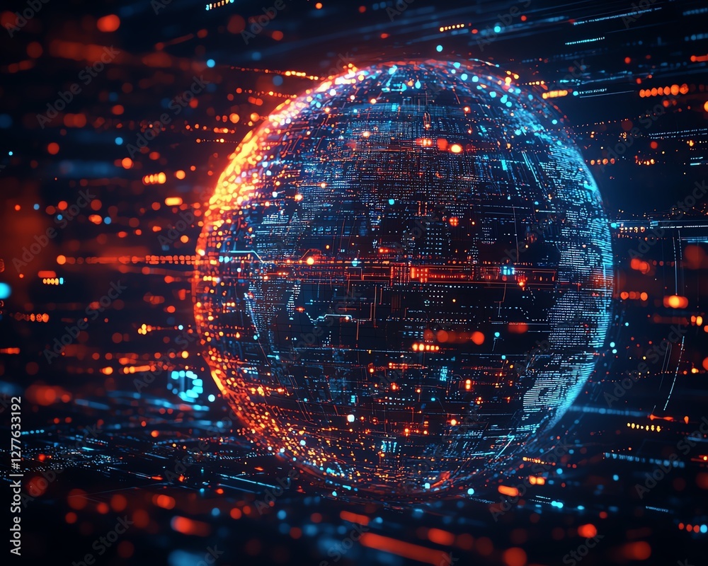 Poster a sleek, interactive digital globe interface with floating data points and holographic connections, 