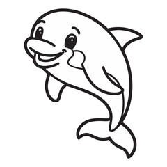Cute Cartoon Dolphin Jumping Out of Water – Black and White Line Art Drawing