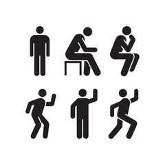 Black Silhouette Human Poses – Sitting, Standing, Yoga, and Movement Icons