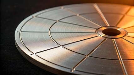 Close-up View of a Precision Metal Disc with Detailed Surface Texture and Light Reflection