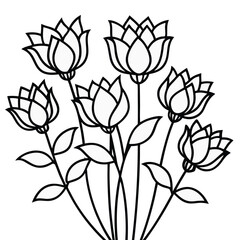 Black and White Lotus Flower Line Art Illustration