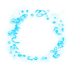 Round Neon Magic Frame with Water Blue Splashes, Illustration Template for Web and Print