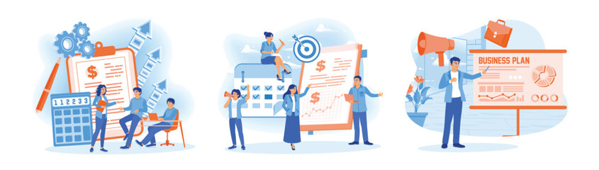 Business people discuss business plans, calculate financial budgets, and business goals.