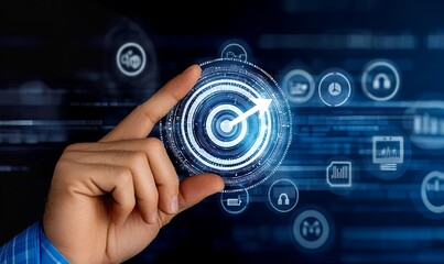 Hand Holding Digital Target With Arrow In Technological Interface