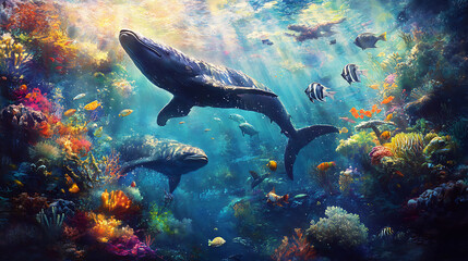 Fototapeta premium A vibrant ecosystem teeming with diverse wildlife, showcasing the harmony of nature 