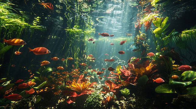 A vibrant ecosystem teeming with diverse wildlife, showcasing the harmony of nature 