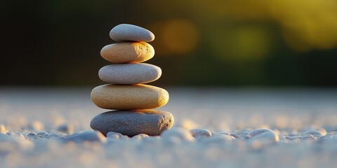 Obraz premium Stones balanced, sunset, beach, zen