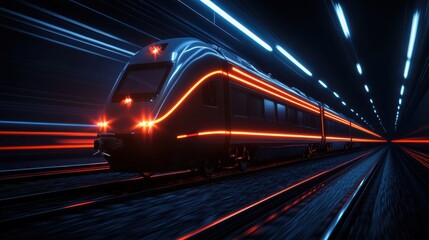 Fototapeta premium High-speed train in motion urban tunnel realistic photo dynamic environment close-up view futuristic concept