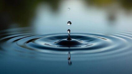 Close-Up of a Raindrop Rippling on a Calm Water Surface