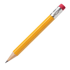 Yellow pencil with silver ferrule and pink eraser isolated. writing, drawing, or creativity