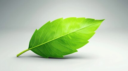 Obraz premium Vibrant green leaf with intricate vein detail against a soft gradient background symbolizing nature and growth