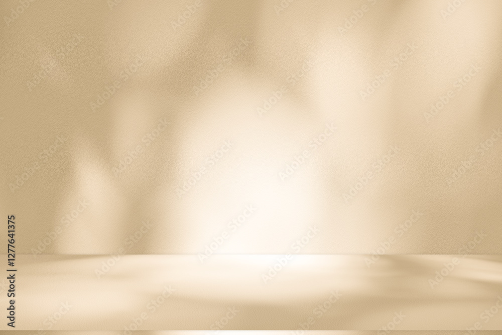 Aufkleber wall interior background, studio and backdrops show products. with leaf shadow from window color bei